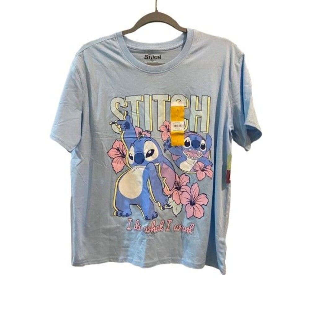 Women's Large T-Shirt Short Sleeve Crewneck Stitch Blue Disney Graphic tee